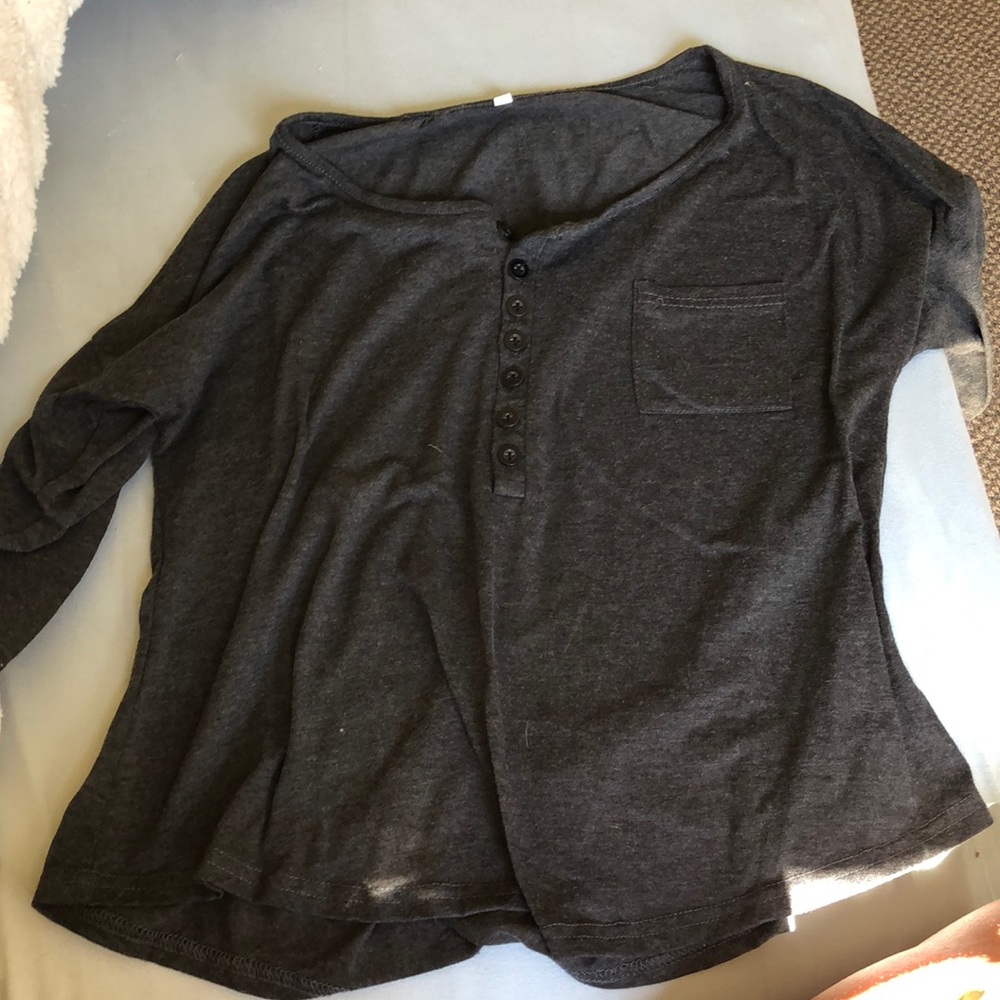 Dark grey button up long sleeve tee